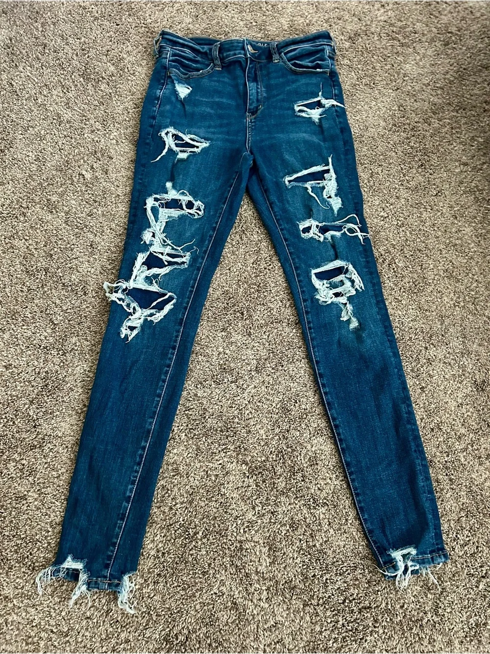 American Eagle Outfitters Dark Blue Ripped Skinny Jeggings